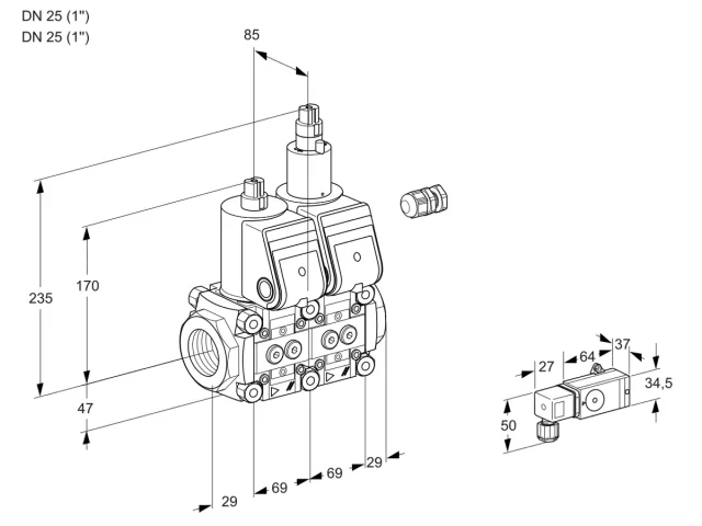 Kromschroder VCS 2E25R/25R05NLWR/-3PP/PPPP — двойной электромагнитный газовый клапан — 88105690