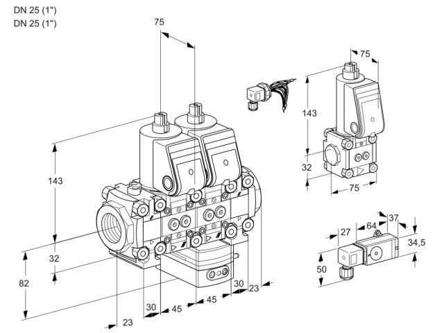 Kromschroder VCG 1E25R/25R05FNGEVWR/-3PP/PPZS — двойной электромагнитный газовый клапан — 88107549