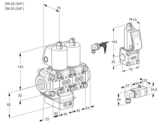 Kromschroder VCD 1E20R/20R05FD-50NWL/PPZS/2-PP — двойной электромагнитный газовый клапан — 88105215