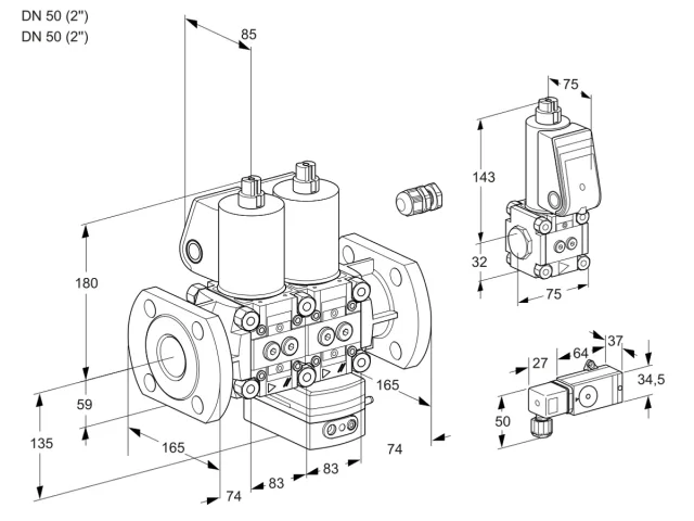 Kromschroder VCD 3E50F/50F05ND-25WL/ZSPP/-4PP — двойной электромагнитный газовый клапан — 88103057
