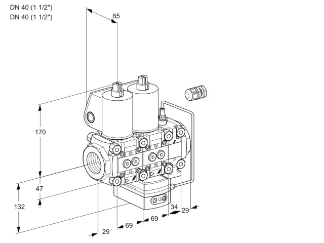 Kromschroder VCH 2E40R/40R05NHEVWL/PPPP/PPPP — двойной электромагнитный газовый клапан — 88107062