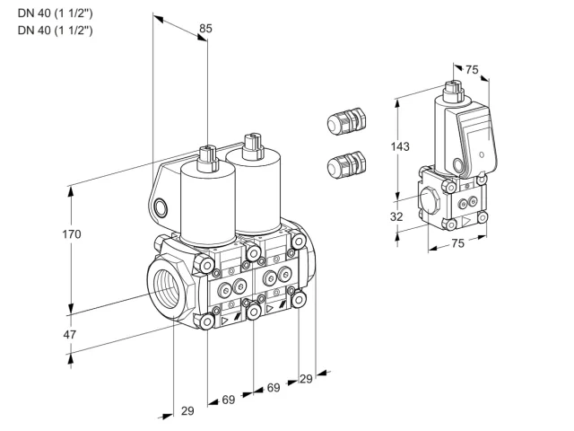 Kromschroder VCS 2E40R/40R05NNWL3/PPZS/PPPP — двойной электромагнитный газовый клапан — 88100926