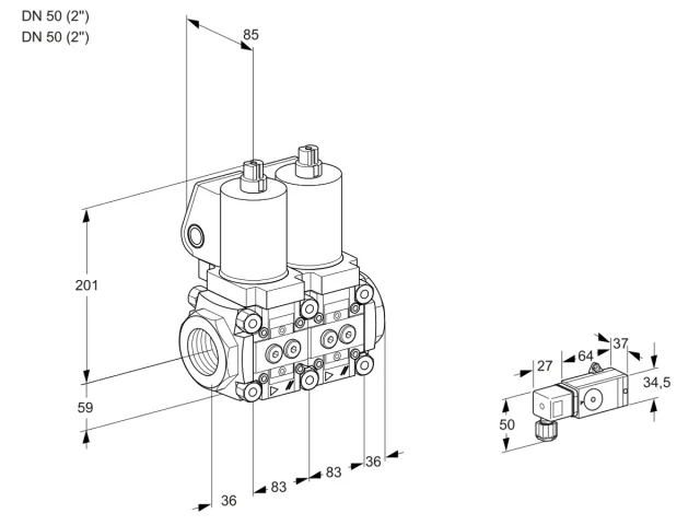 Kromschroder VCS 3E50R/50R05NNWSL/PPPP/3--3 — двойной электромагнитный газовый клапан — 88100512
