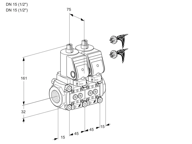 Kromschroder VCS 1E15R/15R05NNWGR7/PPPP/PPPP — двойной электромагнитный газовый клапан — 88107005