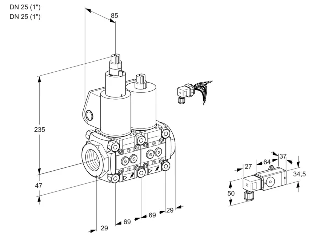 Kromschroder VCS 2E25R/25R05LNWL/PPPP/-2PP — двойной электромагнитный газовый клапан — 88106805