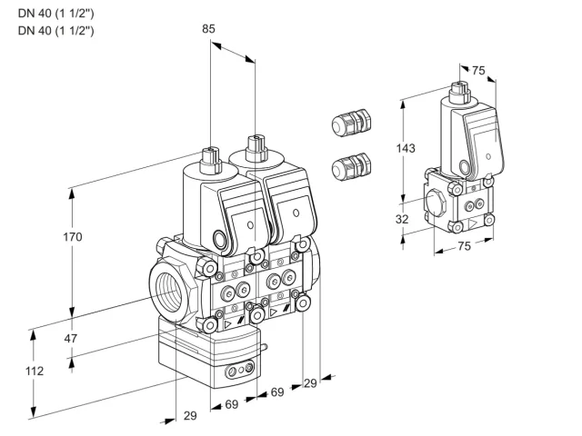 Kromschroder VCD 2E40R/40R05D-100NWR3/PPPP/PPZS — двойной электромагнитный газовый клапан — 88104509
