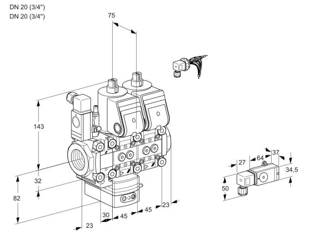 Kromschroder VCG 1E20R/20R05F2GNNKR/PP-1/PPPP — двойной электромагнитный газовый клапан — 88100550