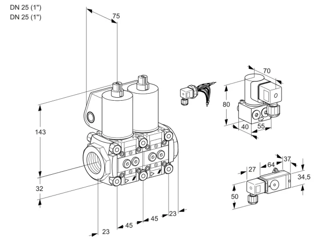 Kromschroder VCS 1E25R/25R05NNWL/PPBY/2-PP — двойной электромагнитный газовый клапан — 88103357