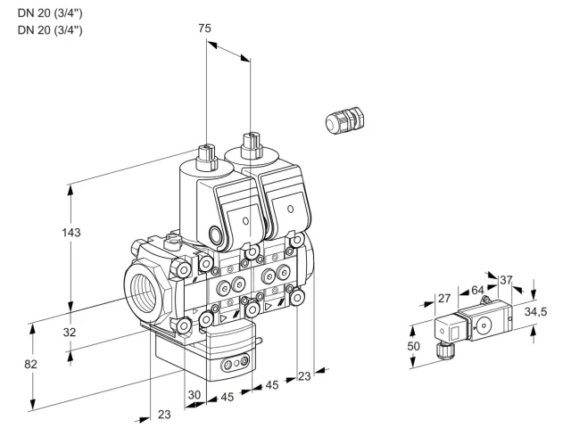 Kromschroder VCG 1E20R/20R05FGKNWR/3--4/PPPP — двойной электромагнитный газовый клапан — 88103713