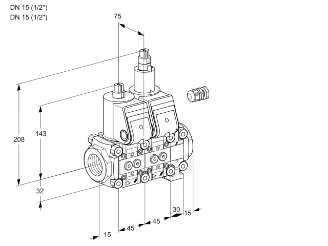 Kromschroder VCS 1E15R/15R05NLVWR/PPPP/PPPP — двойной электромагнитный газовый клапан — 88106811