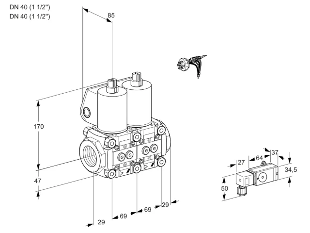 Kromschroder VCS 2E40R/40R05NNWL/PPPP/2-PP — двойной электромагнитный газовый клапан — 88104578