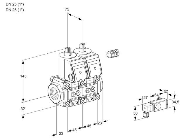 Kromschroder VCS 1E25R/25R05NNWR/3-PP/PPPP — двойной электромагнитный газовый клапан — 88105577