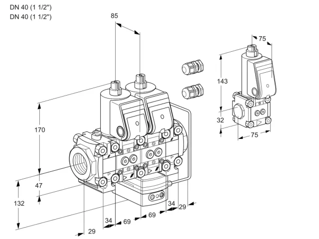 Kromschroder VCH 2E40R/40R05FNHEVWR3/PPPP/PPBS — двойной электромагнитный газовый клапан — 88103237
