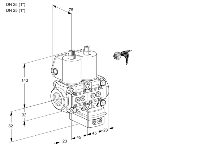 Kromschroder VCD 1E25R/25R05ND-100QL/PPPP/PPPP — двойной электромагнитный газовый клапан — 88103686