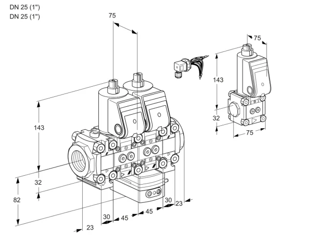 Kromschroder VCG 1E25R/25R05FNGEVWR/PPPP/PPZS — двойной электромагнитный газовый клапан — 88103036
