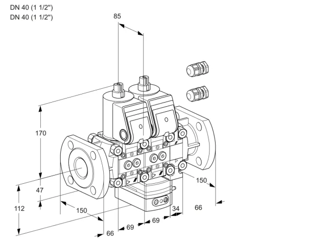 Kromschroder VCG 2E40F/40F05NGEVWR3/PPPP/PPPP — двойной электромагнитный газовый клапан — 88101387