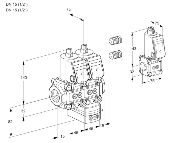 Kromschroder VCG 1E15R/15R05NGEWR3/PPPP/PPBS — двойной электромагнитный газовый клапан — 88103738
