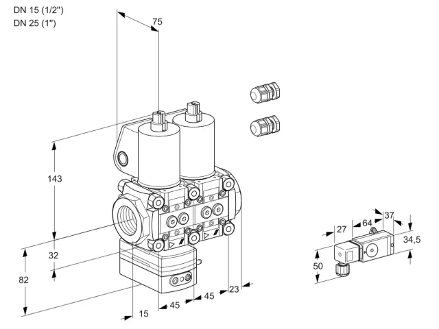 Kromschroder VCG 1E15R/25R05GNNWL3/PPPP/2-PP — двойной электромагнитный газовый клапан — 88105931