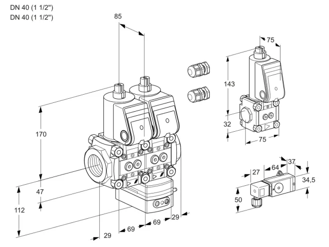 Kromschroder VCG 2E40R/40R05NGEWR3/PP-4/3-ZS — двойной электромагнитный газовый клапан — 88107082