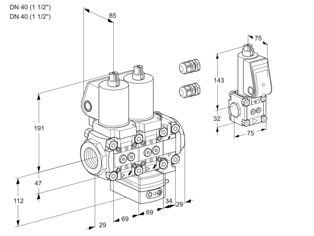 Kromschroder VCG 2E40R/40R05NGEVWGL3/BSPP/PPPP — двойной электромагнитный газовый клапан — 88103895