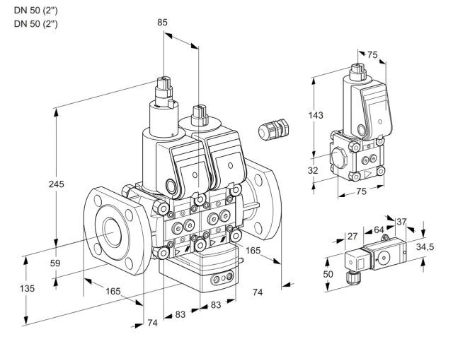 Kromschroder VCD 3E50F/50F05LD-25WR/-3PP/ZSPP — двойной электромагнитный газовый клапан — 88104370