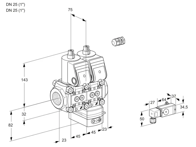 Kromschroder VCG 1E25R/25R05NGKWR/PP-2/MMPP — двойной электромагнитный газовый клапан — 88103175