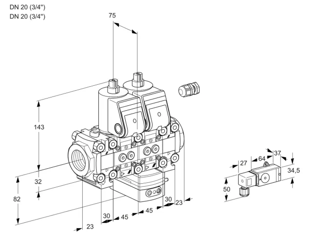Kromschroder VCD 1E20R/20R05FND-25VWR/PP3-/PPPP — двойной электромагнитный газовый клапан — 88104863
