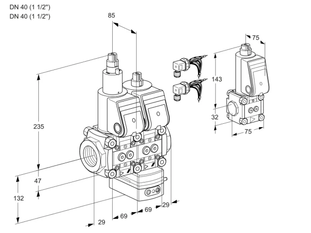 Kromschroder VCH 2E40R/40R05LHEWR6/PPPP/PPBS — двойной электромагнитный газовый клапан — 88105746