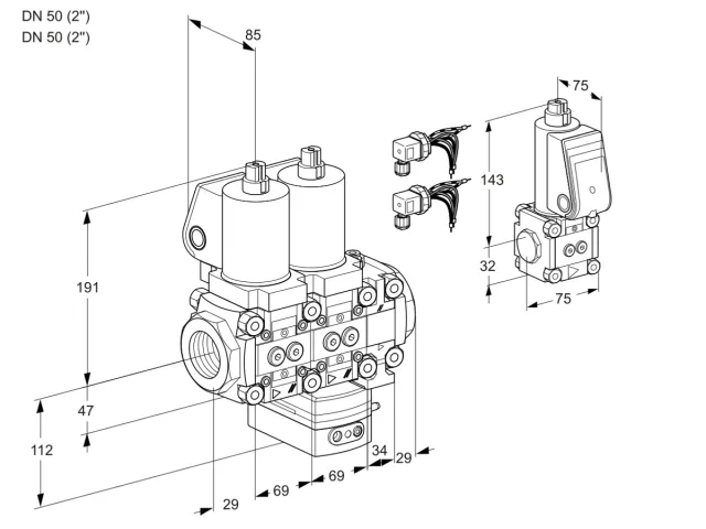 Kromschroder VCG 2E50R/50R05NGEVWSL8/PPBS/MMPP — двойной электромагнитный газовый клапан — 88101081
