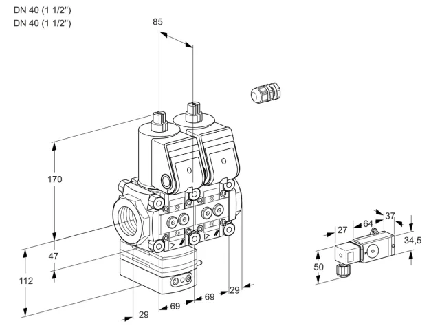 Kromschroder VCD 2E40R/40R05D-25NWR/2-PP/PPPP — двойной электромагнитный газовый клапан — 88107114