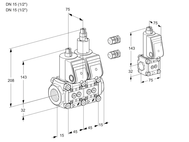 Kromschroder VCS 1E15R/15R05NLWR3/PPPP/PPBS — двойной электромагнитный газовый клапан — 88104445