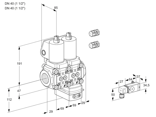 Kromschroder VCG 2E40R/40R05NGKWSL3/-3PP/3--3 — двойной электромагнитный газовый клапан — 88104327
