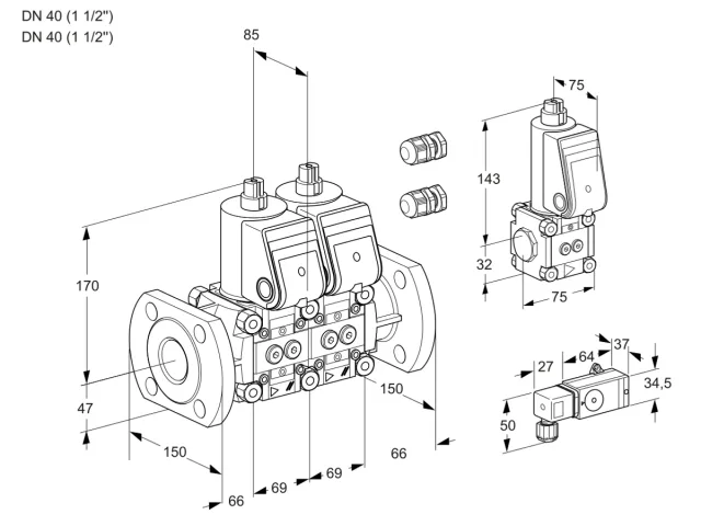 Kromschroder VCS 2E40F/40F05NNWR3/PP3-/PPZS — двойной электромагнитный газовый клапан — 88103215