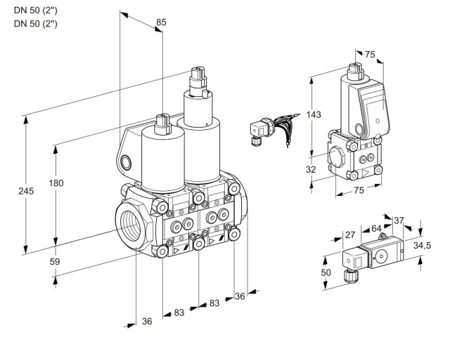Kromschroder VCS 3E50R/50R05NLWL/PPBS/3-PP — двойной электромагнитный газовый клапан — 88105500