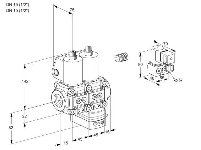 Kromschroder VCG 1E15R/15R05NGEKL/PPZY/PPPP — двойной электромагнитный газовый клапан — 88106945