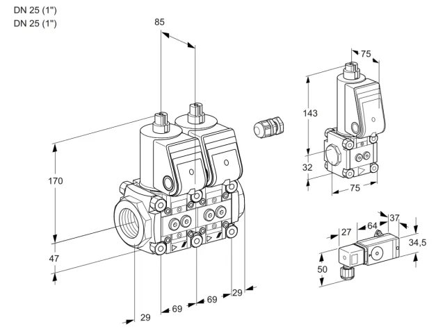 Kromschroder VCS 2E25R/25R05NNWR/2-PP/PPBS — двойной электромагнитный газовый клапан — 88106879