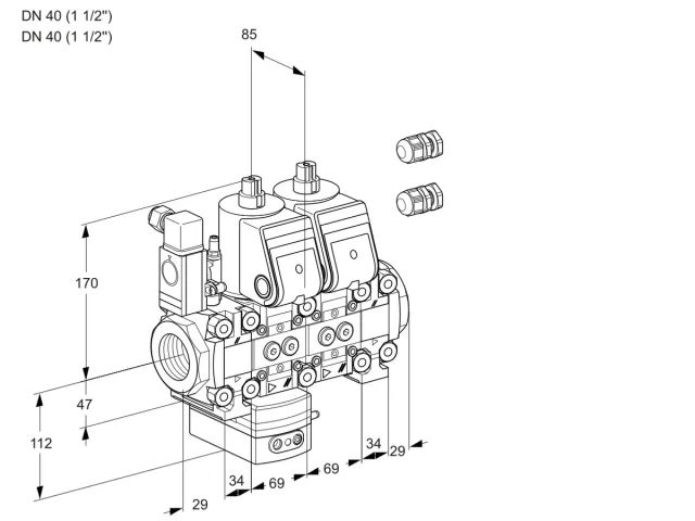Kromschroder VCG 2E40R/40R05F2GENVWR3/PPPP/PPPP — двойной электромагнитный газовый клапан — 88103488