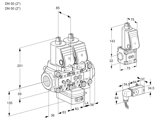 Kromschroder VCG 3T50N/50N05NGAVQSR/MM-3/BSPP — двойной электромагнитный газовый клапан — 88105979