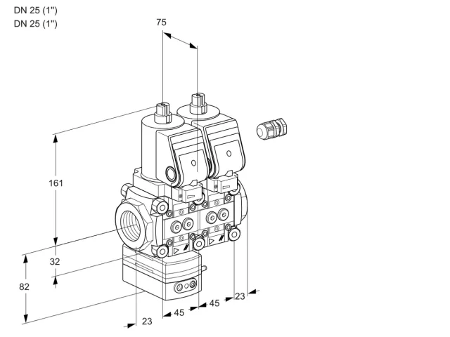 Kromschroder VCD 1E25R/25R05D-100NWSR/PPPP/PPPP — двойной электромагнитный газовый клапан — 88106385