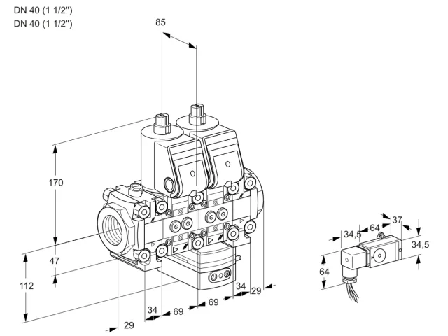 Kromschroder VCG 2T40N/40N05FNGKVQR/2--3/PPPP — двойной электромагнитный газовый клапан — 88103993