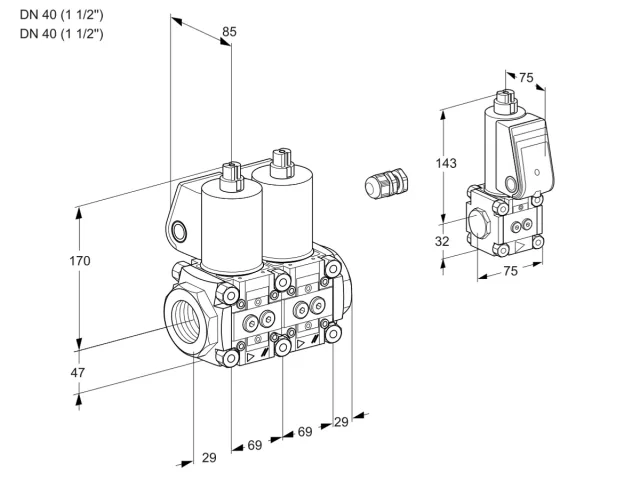 Kromschroder VCS 2E40R/40R05NNWL/PPBS/PPMM — двойной электромагнитный газовый клапан — 88103801
