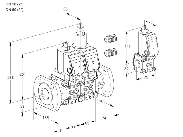 Kromschroder VCS 3E50F/50F05NLWGR3/PPPP/PPZS — двойной электромагнитный газовый клапан — 88100129