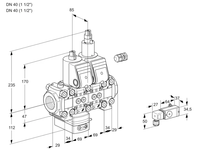 Kromschroder VCD 2E40R/40R05FD-50LO20WR/2-PP/PPPP — двойной электромагнитный газовый клапан — 88106911
