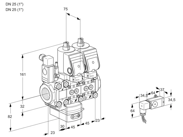 Kromschroder VCD 1T25N/25N05F4D-100NQGR/PP3-/PPPP — двойной электромагнитный газовый клапан — 88100547