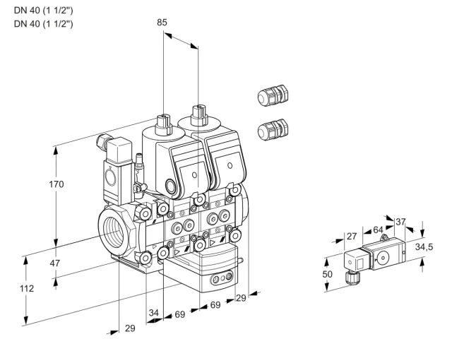 Kromschroder VCG 2E40R/40R05F2NGEWR3/PPPP/2-PP — двойной электромагнитный газовый клапан — 88102788