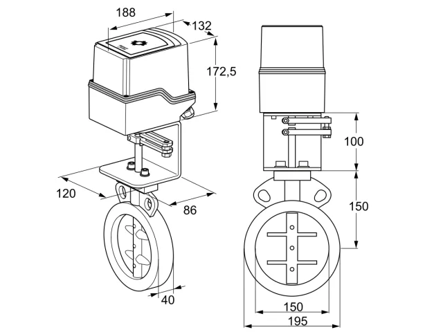 Kromschroder IDR 150Z03D100AU/50-15W15E — дисковая поворотная заслонка — 88303855