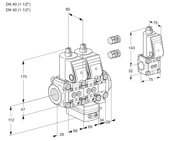 Kromschroder VCG 2E40R/40R05NGEVWR3/PPPP/PPZS — двойной электромагнитный газовый клапан — 88100367