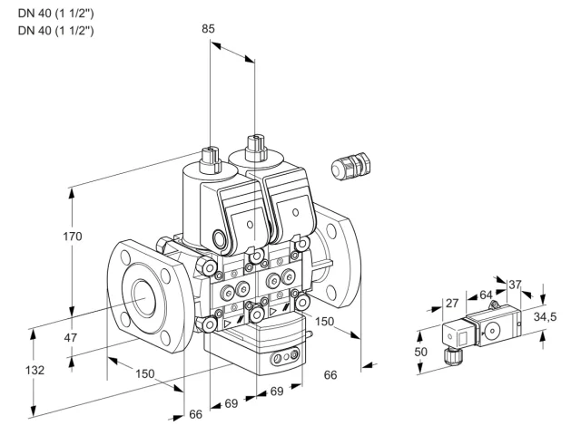 Kromschroder VCV 2E40F/40F05NVKWR/2-PP/3-PP — двойной электромагнитный газовый клапан — 88104359
