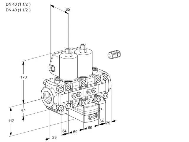 Kromschroder VCG 2E40R/40R05FNGEVWL/PPPP/PPPP — двойной электромагнитный газовый клапан — 88107000