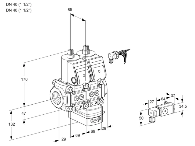 Kromschroder VCV 2E40R/40R05NVKQR/PPPP/2-PP — двойной электромагнитный газовый клапан — 88107351